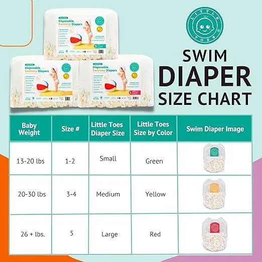 Little Toes Natural Disposable Swimmy Baby Diapers, Size 1-2 Small (Pack of 24)