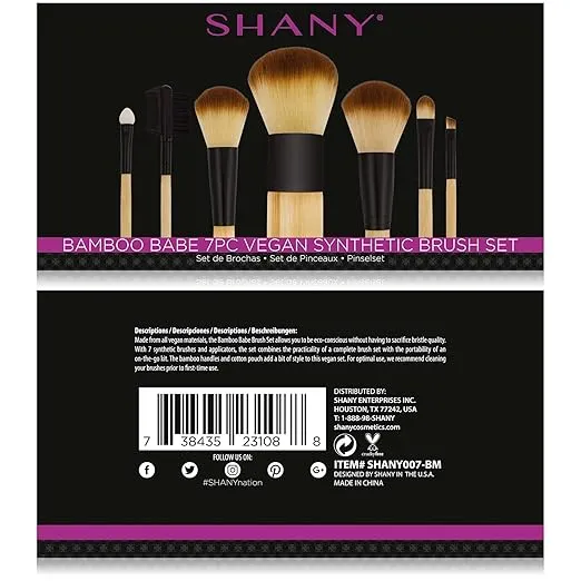 SHANY Bamboo Makeup Brush Set - Vegan Professional Makeup Brushes With Premium Synthetic Hair & Cotton Pouch for Easy Brush Storage - 7pc