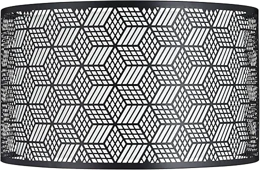 Black Finish Laser Cut Metal Large Drum Lamp Shade 17" Top x 17" Bottom x 10" High (Spider) Replacement with Harp - Springcrest