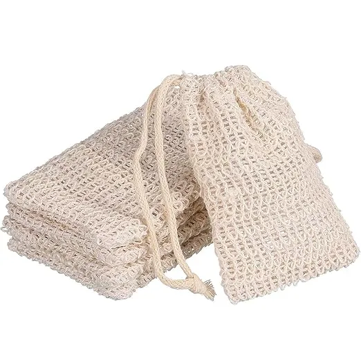 5 Pieces Soap Saver Bag Natural Sisal Exfoliating Soap Pouch for Foaming and Drying The Soap Bars Shower Soap Bag (Beige, 9 x 14 cm)