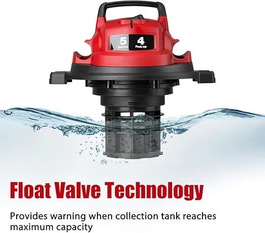 Vacmaster Red Edition VOC508S 1101 Stainless Steel Wet Dry Vacuum 5 Gallon 4 Peak HP 1-1/4 inch Hose Powerful Suction with Blower Function