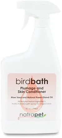 Bird Bath Spray- Plumage & Skin Conditioner with Aloe Vera and Natural Preen Gland Oil 32 oz