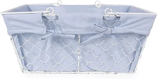 DII Farmhouse Chicken Wire Egg Basket, Storage Baskets with Liner, Denim, 16x12x7.88"
