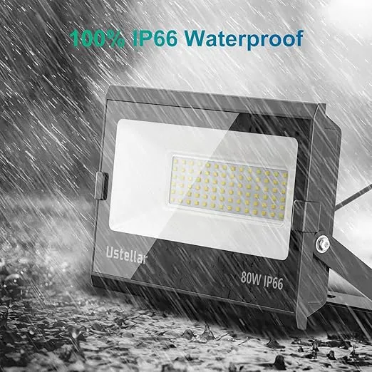 Ustellar 3 Pack 80W LED Flood Lights Outdoor Bright 800W Equiv. 24000LM Security Light Outside Lamp IP66 Waterproof 5000K Daylight White Spot Light Exterior Floodlight Lighting for Yard Backyard House