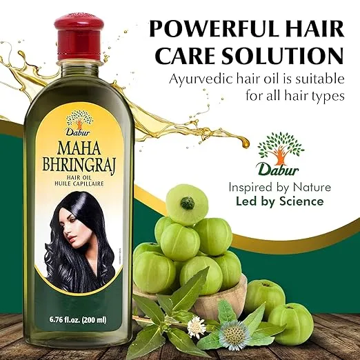 Dabur Maha Bhringaj Herbal Ayurveda Hair Oil - Natural Moisturizing and Hair Oil Elixir for Healthy Scalp, Nourishing Hair Oil for Soft, Manageable & Smooth Hair From Root to Tip - 200 ML (6.76 FL OZ)