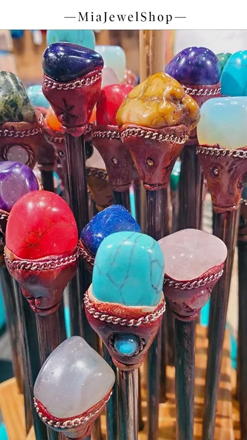 Natural Tumbled Healing Gemstone Crystal Chonta Wooden Hair Stick Long Pin for Buns Womens Fashion Handmade Gifts Boho Reiki Accessories (Turquoise)
