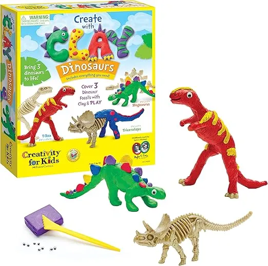 Creativity for Kids Create with Clay Dinosaurs: Craft 3 Dinosaur Toys for Kids Activities, Sensory Craft Kit for Kids Ages 5-8+, Dinosaur Gifts & Kids Toy