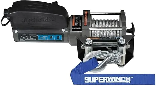 Superwinch 1715001 AC 1500 Winch 1500lb(680kg) Single Line Pull with Roller Fairlead .150" x 35' Steel Wire Rope Corded Handheld Remote