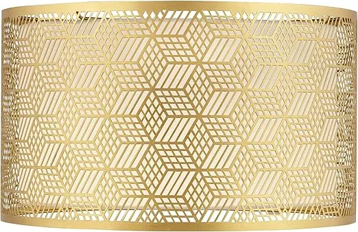 Gold Finish Laser Cut Metal Large Drum Lamp Shade 17" Top x 17" Bottom x 10" High (Spider) Replacement - Springcrest