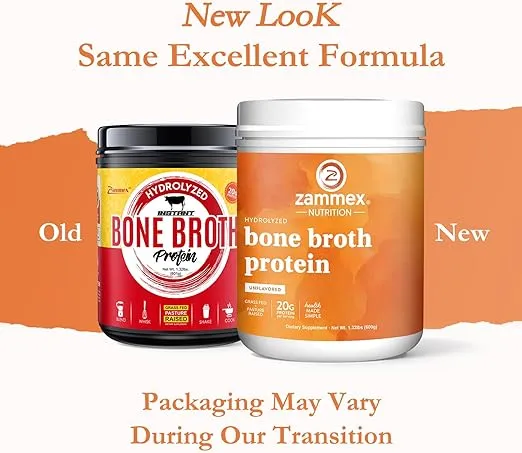Zammex Pure Grass Fed Beef Bone Broth Protein Powder,20g Protein, Hydrolyzed Collagen Supplement for Healthy Skin,Nails,Hair,Joints, Non-GMO,Gluten Free,Paleo & Keto Friendly, Great in Soup