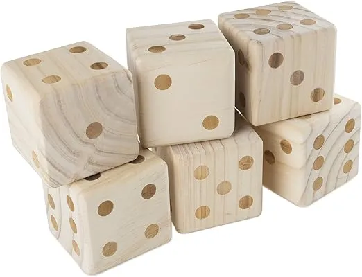 Wooden Yard Dice Set - 6-Pack of 3.5" Giant Playing Dice for Outdoor Games, With Zippered Carrying Case
