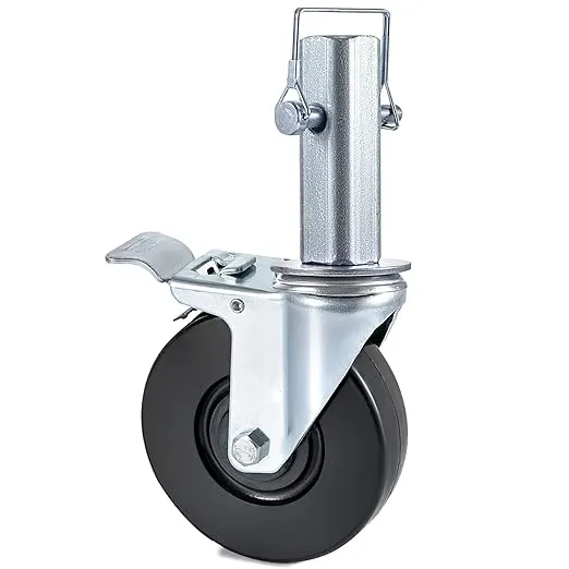 BestEquip 4 Pack 5Inch Scaffolding Rubber Swivel Caster Wheels with Dual Locking Heavy Duty Casters 1.25Inch Square Stem 440LBS Capacity per Wheel
