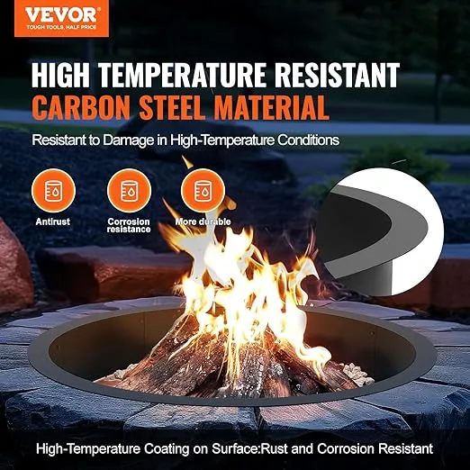 VEVOR Fire Pit Ring, 40-Inch Outer/36-Inch Inner Diameter, 8.5inch Height Fire Pit Insert, Heavy Duty Carbon Steel Liner DIY Campfire Ring Above or In-Ground, for Outdoor Camping, Bonfires
