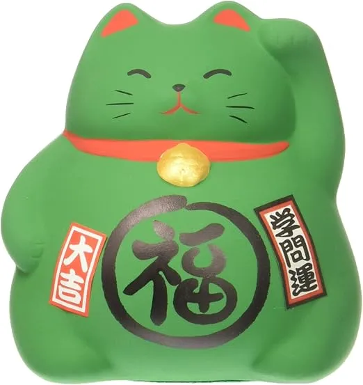 JapanBargain Ceramic Maneki Neko Feng Shui Fortune Lucky Cat Collectible Figurine Made in Japan, Promote Prosperity (1, Green)