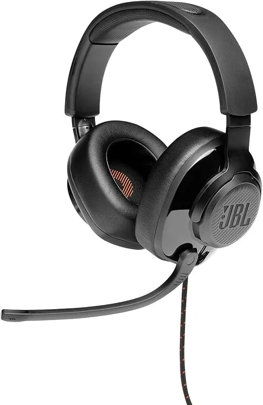 JBL Quantum 200 - Wired over-ear gaming headset with Voice focus directional flip-up mic and memory foam ear cushions (Black)