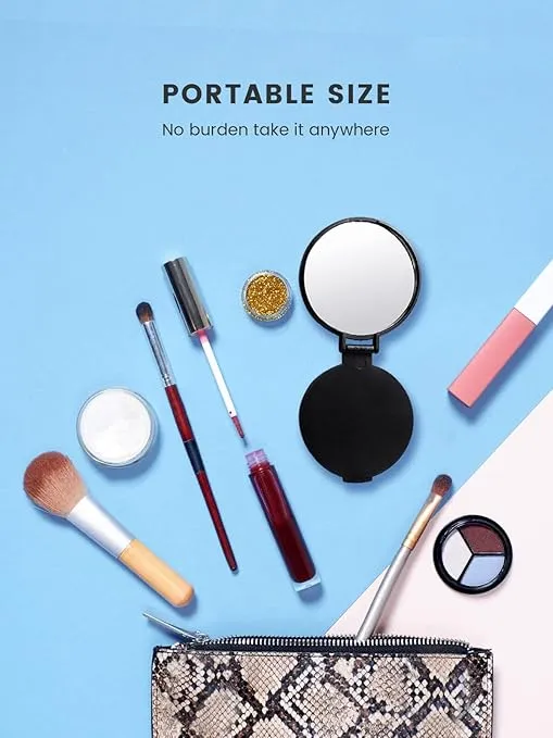 Compact Mirror Bulk Round Makeup Mirror for Purse, Set of 3, 2.6" L x 2.37" W (Black)
