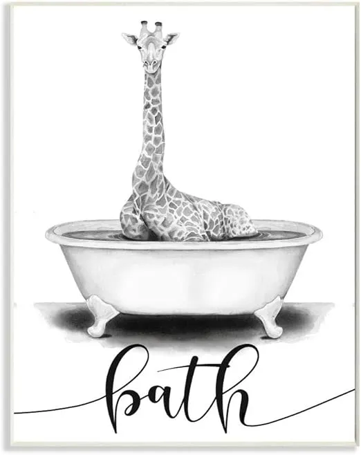 Stupell Industries Giraffe in Bath Sketch Bathroom Cleanliness Sign, Designed by Rachel Nieman Art, 13x19, Wall Plaque