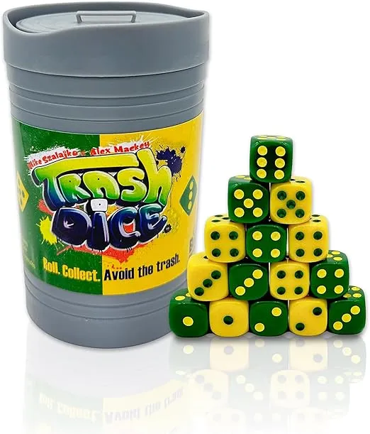 Big Discoveries Trash Dice - Fast-Paced Family Dice Game | Exciting 2-Player Board and Dice Game with Trash Can and Dice Set | for Travel, Party, and Games Night