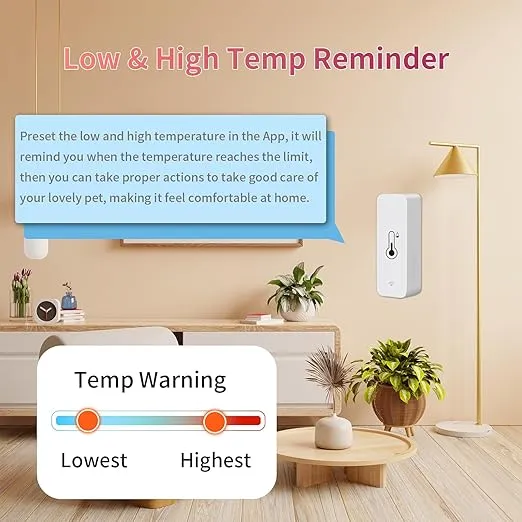 WiFi Temperature Humidity Sensor Smart Hygrometer Thermometer Sensor with APP Remote Monitor and Alert High Precision Indoor Thermometer No Hub Required, Compatible with Alexa Google Assistant