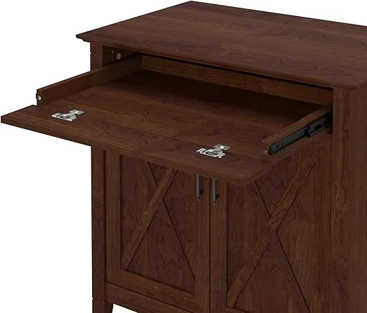 Bush Furniture Key West Secretary Desk with Keyboard Tray and Storage Cabinet in Bing Cherry