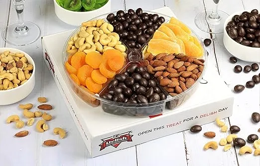 Christmas Gift Basket - Chocolate Nuts and Dried Fruit Large Gift Tray 6-Pt by It's Delish – Gourmet Holiday New Year Valentines Fathers Mothers Day Anniversary Family Parties Birthday Gift Box - Vegan, Kosher