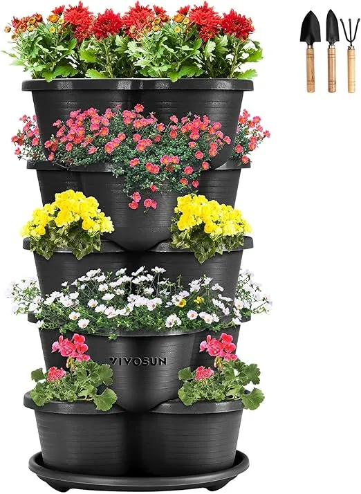 VIVOSUN 5 Tier Vertical Gardening Stackable Planter for Strawberries, Flowers, Herbs, Vegetables, Black