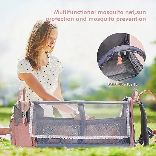 DERJUNSTAR Baby Diaper Bag Backpack, Diaper Changing Station, Baby Bags for Boys Girls, USB Charging Port,Pacifier Case, Baby Pink