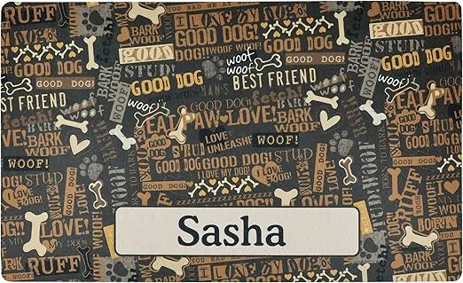 Drymate Personalized Pet Bowl Placemat, Custom Dog & Cat Food Feeding Mat - Absorbent Fabric, Waterproof Backing - Machine Washable/Durable (USA Made) (12" x 20") (Best Friend Brown)