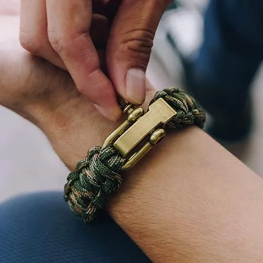 Hero Company Camo Paracord Bracelet - Tactical Survival Bracelet for Men with Bronze USA Flag - Helps Pair Military Veterans with a Companion Dog