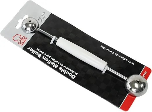 Chef Craft Double Sided Stainless Steel Melon Baller, 7.5 inches in length, White
