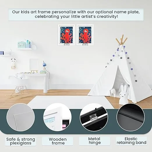 Kids Art Frames Changeable - 12X14 - Set of 2 - Personalized Artwork Frames for Kids Art, Front Opening, Holds over 100 pieces of Kids Artwork Frames Changeable - Great for Kids drawings or Children Art Projects - White