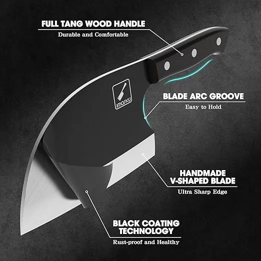 imarku Butcher Knife, 7" Serbian Chef Knife, High-Carbon Steel Forged Full Tang Meat Cutter, Black Corrosion-Resistant Non-Stick Coating, Easy to Clean,With Leather Sheath,Christmas Gifts