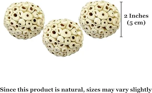 SunGrow Sola Atta Foraging Balls, 2”, White Soft Shred Parrot Chews, Bird Chewing Accessories for Conure, Budgie, Parakeet, Cockatiel, Rabbits, Hamsters, and Small Pets, 3 Pcs/Pack