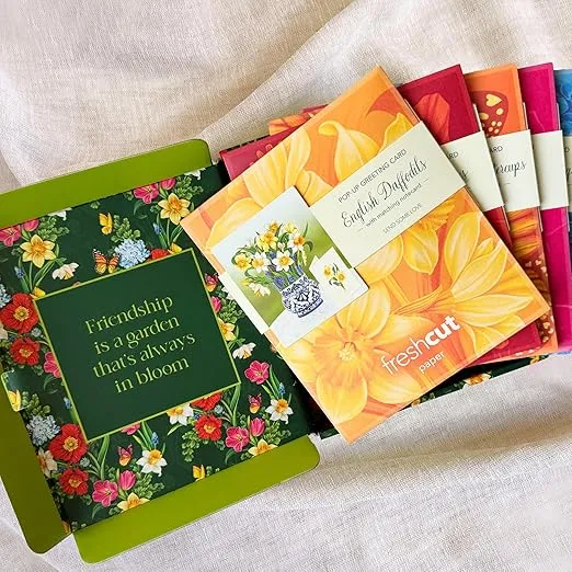 Freshcut Paper Pop Up Cards, Paper Flower Bouquet 3D Popup Greeting Cards with Note Card & Envelope, Birthday Card, Anniversary Card, Get Well Gifts for Women, Garden Favorites Set of 5 Cards