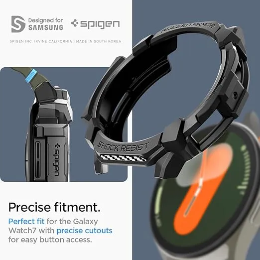 Spigen Rugged Armor Designed for Samsung Galaxy Watch 7 44mm Case Durable TPU Case for Galaxy Watch 7 44mm (2024) - Matte Black