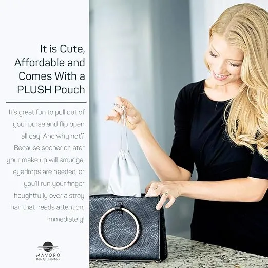Magnifying Compact Mirror for Purses, 1x/10x Magnification – Double Sided Travel Makeup Mirror, 4 Inch Small Pocket or Purse Mirror. Distortion Free Folding Portable Compact Mirrors (Black)