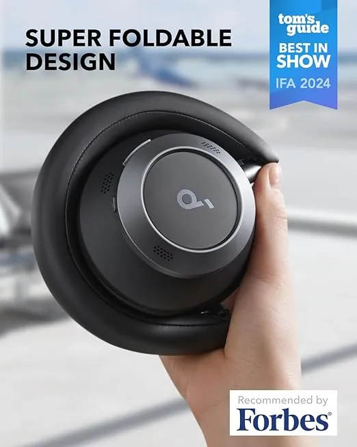 Soundcore Space One Pro by Anker, Adaptive Active Noise Cancelling Headphones Driven by 6 Mics, Super Foldable Design, 60H Lossless Audio, Ultra-Fast Charging, Hi-Res Wireless Audio, Comfortable Fit