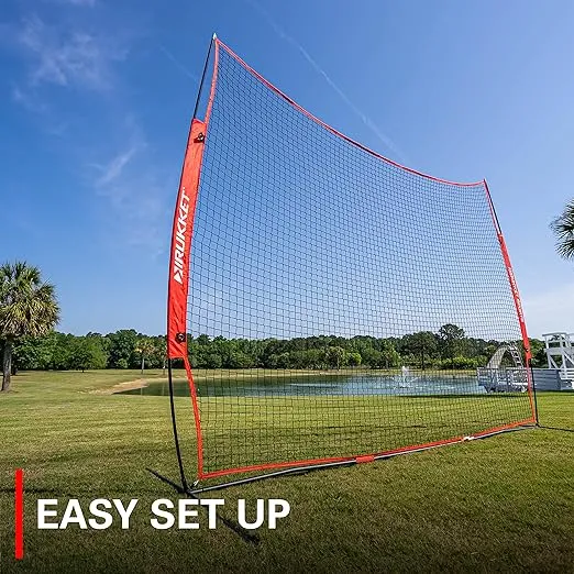 Rukket 12x9ft Barricade Backstop Net, Indoor and Outdoor Lacrosse, Basketball, Soccer, Field Hockey, Baseball, Softball Barrier Netting for Backyard, Park, and Residential Use (12x9ft (Red))