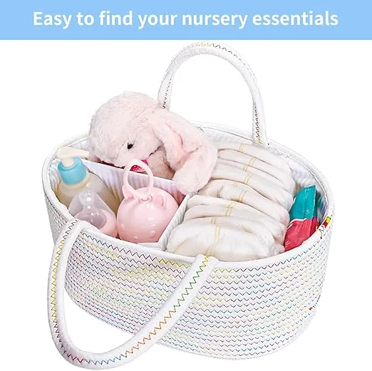 ABenkle Baby Diaper Caddy, Nursery Storage Bin and Car Organizer for Diapers Wipes, Cotton Rope Basket Changing Table Caddy