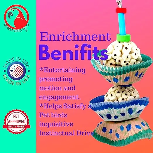 Bonka Bird Toys 1932 Two Cake - Medium-Sized, Natural Sola Balls, Colorful Shreddable Parrot Cage Toy, 9.5"x3.5"
