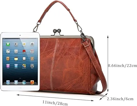 SegaterĀ® Women Retro Hollow Oil Wax PU Leather Handbag Kiss Lock Crossbody Purse Vintage Messenger Bag Tote