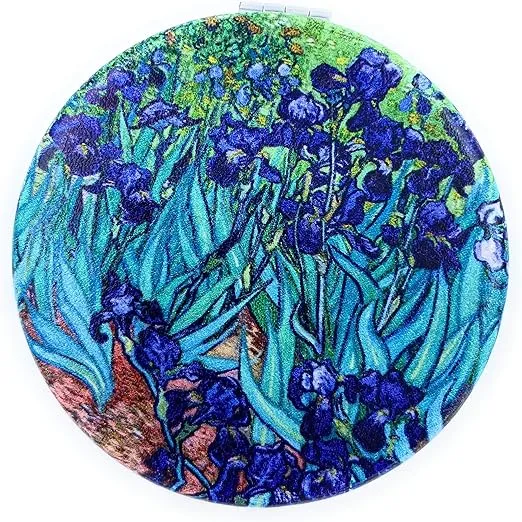 Pocket Mirror for Women Small Travel Mirror Magnifying Van Gogh Irises Flower Purse Mirror Compact Unique Gift for Artistic Mom