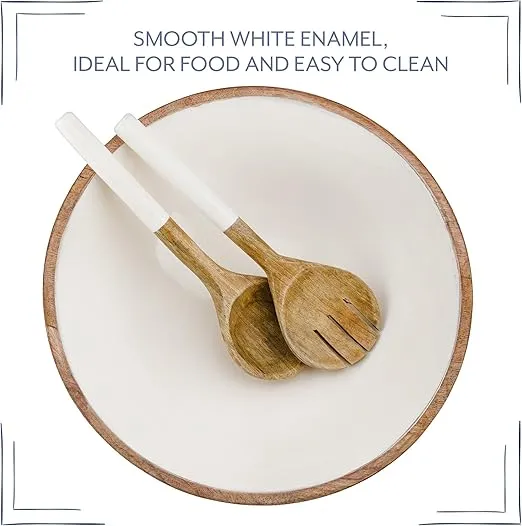 AuldHome Design Wooden Salad Bowl Set (Large Serving Bowl w/Utensils); Salad Serving Set in Mango Wood