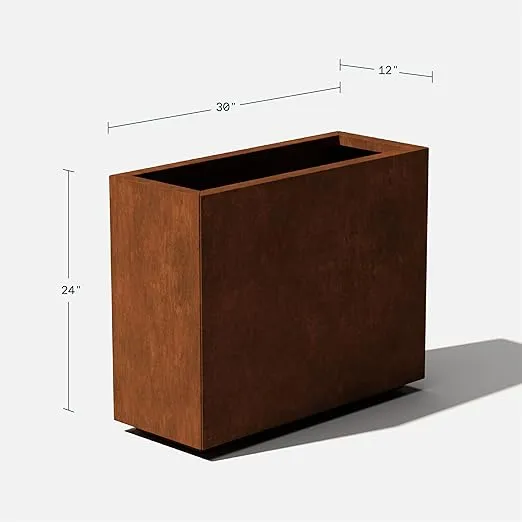 Veradek Corten Steel Series Span Planter - Tall Rectangular Metal Planter for Outdoor Porch/Patio | Naturally Rusting Steel for All-Weather Use | Modern Rustic Décor for Tall Plants, Flowers, Trees