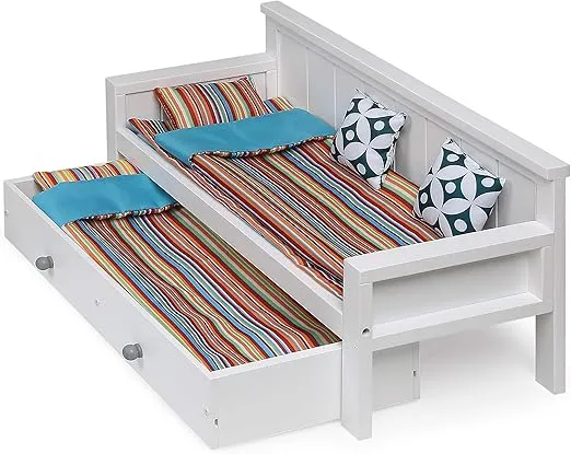 Badger Basket Sofa Daybed with Trundle for 18-Inch Dolls Featuring Complete Bedding Set, Perfect for Imaginative Play and Sleepovers