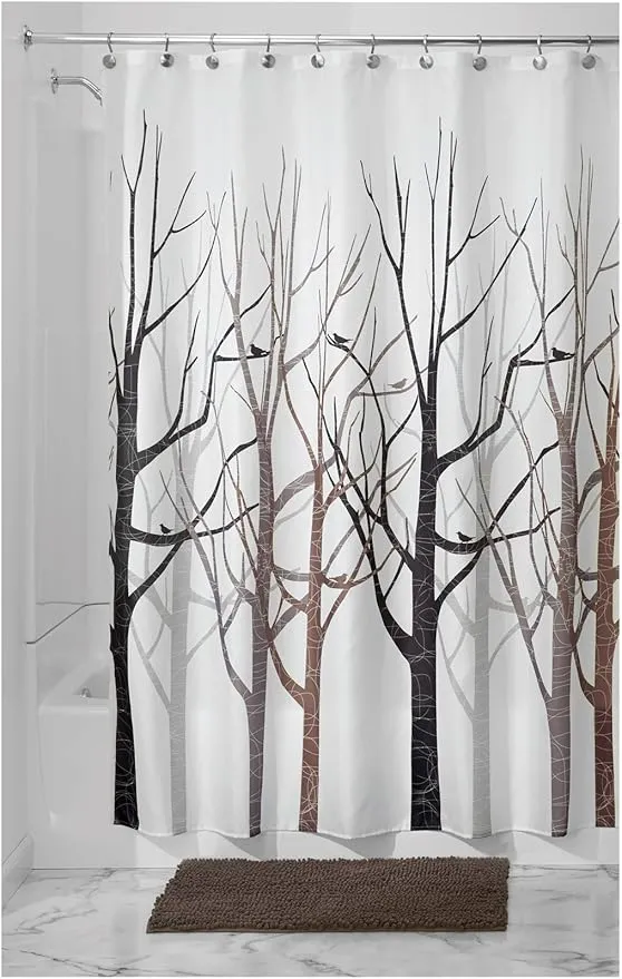 iDesign Fabric Forest Shower Curtain for Master, Guest, Kids', College Dorm Bathroom, 72" x 72", Black and Gray