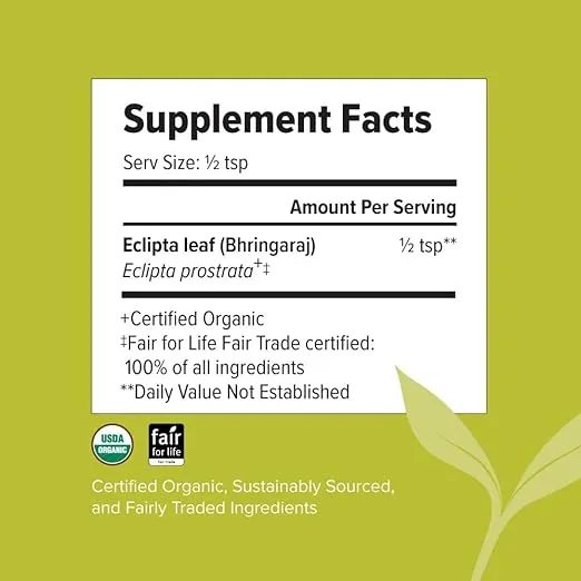 Banyan Botanicals Bhringaraj Powder (Eclipta alba) – Organic Herbal Powder for Beautiful Hair – For a Calm Mind and Healthy Hair, Nails, Bones, and Teeth* – ½ lb. – Non-GMO FFL Vegan