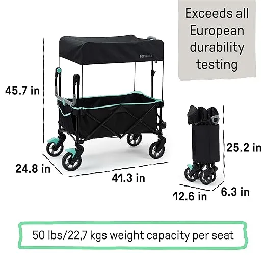 Summer by Ingenuity Pop 'N Ride Lightweight Stroller Wagon - Face-to-Face Seats for 2 with 3-Point Harnesses & Sun Canopy