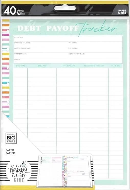 The Happy Planner Debt Payoff Tracker Classic Filler Paper - Journaling & Planner Accessories - Savvy Saver Theme - Financial Planning Paper - 40 Sheets