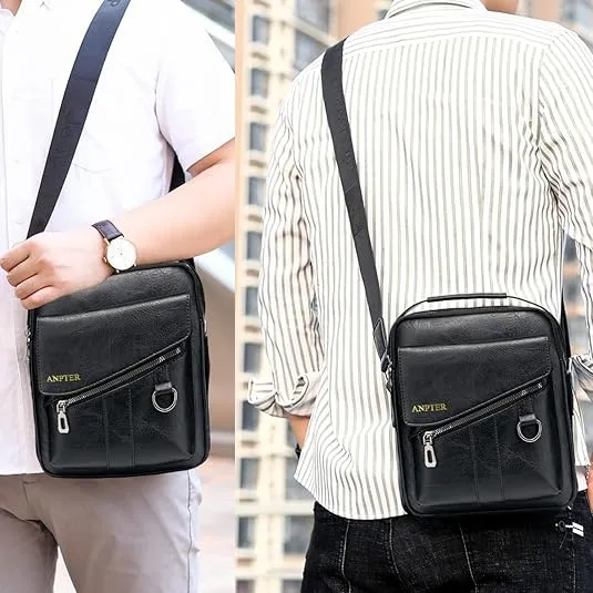 Messenger Bag for Men Crossbody Shoulder Purse Small Vintage PU Leather Satchel Pouch Side Crossover Handbag